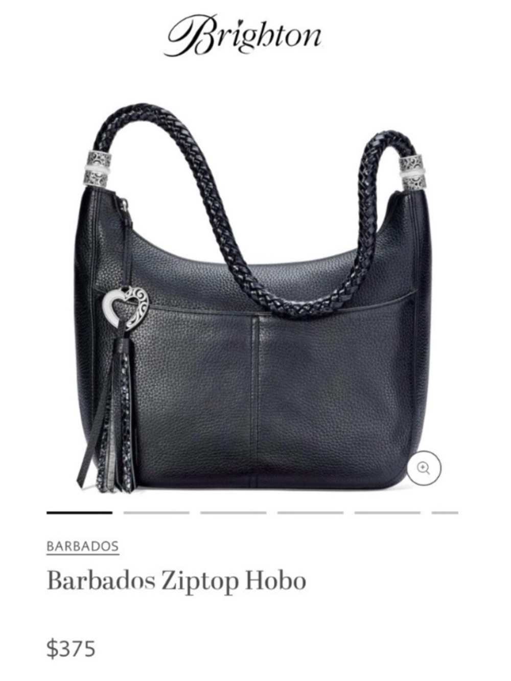 Brighton Barbados Black Leather Hobo Shoulder Bag Braided Strap Like New - Picture 2 of 16